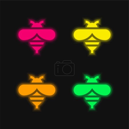 Bee four color glowing neon vector icon