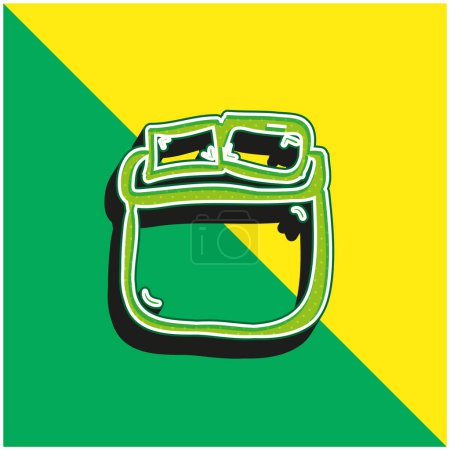 Cama de tamaño doble mano dibujar verde y amarillo moderno vector 3d icono logotipo