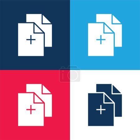 Añadir documentos azul y rojo conjunto de iconos mínimo de cuatro colores