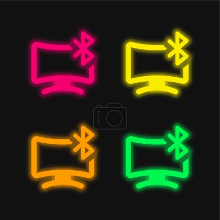 Ilustración de Bluetooth de cuatro colores brillante icono del vector de neón - Imagen libre de derechos