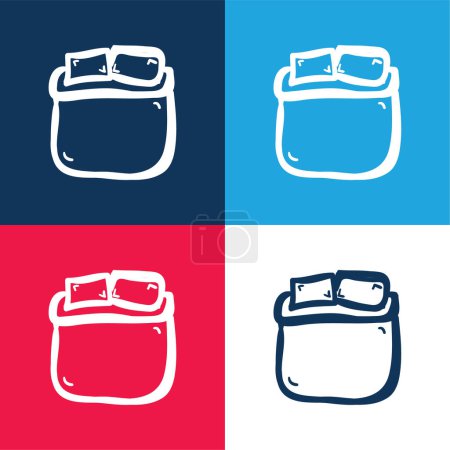 Cama de tamaño doble mano Dibujar azul y rojo de cuatro colores mínimo icono conjunto