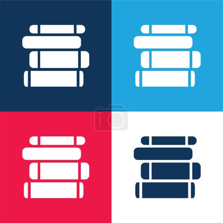 Book Pile blue and red four color minimal icon set