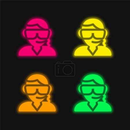 Bodyguard cuatro colores brillante icono de vectores de neón