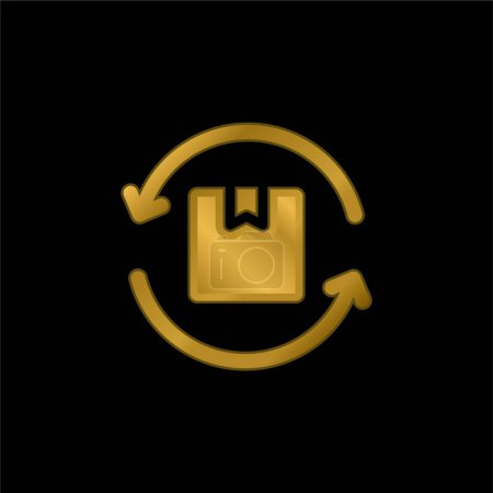 Caja chapado en oro icono metálico o logo vector