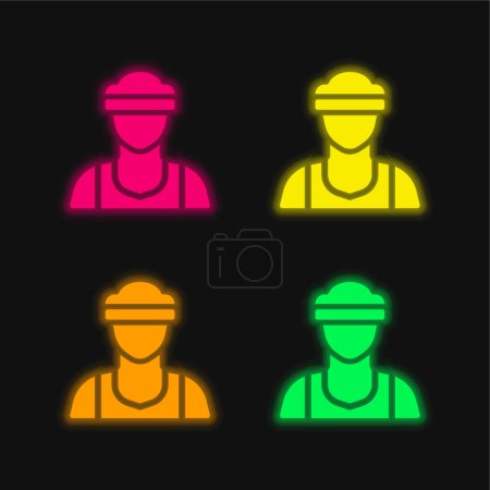 Atleta de cuatro colores brillante icono de vectores de neón