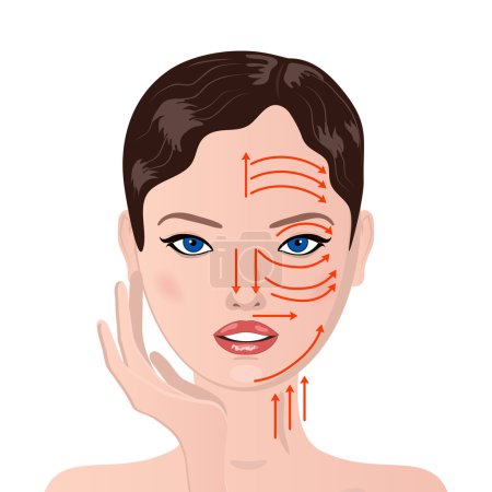 Téléchargez les illustrations : Femme visage avec ligne de massage du visage - en licence libre de droit