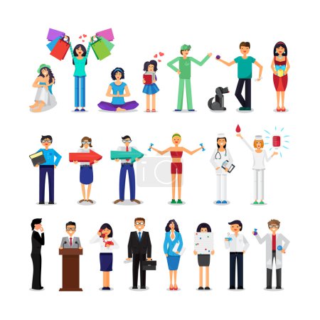 Ilustración de Gente de diferentes ocupaciones establecidas. Ilustraciones de varias esferas de la vida. Vector - Imagen libre de derechos