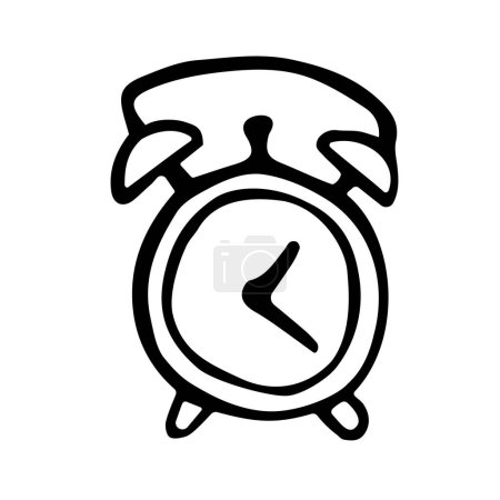 Ilustración de Reloj despertador en estilo garabato. Reloj blanco y negro. Símbolo del plazo. Ilustración vectorial dibujada a mano. - Imagen libre de derechos