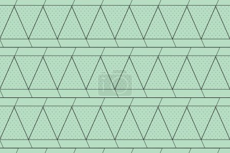 Téléchargez les illustrations : Fond vert turquoise avec des triangles et des lignes en motif graphique sans couture vectoriel noir - en licence libre de droit