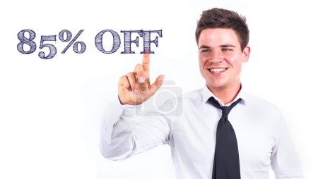 85 por ciento OFF - Joven sonriente empresario tocando el texto
