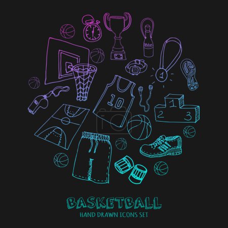 Hand drawn doodle basketball set.