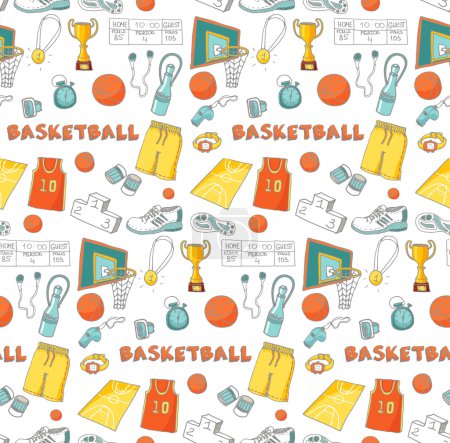 Fondo sin costuras del conjunto de baloncesto doodle
.