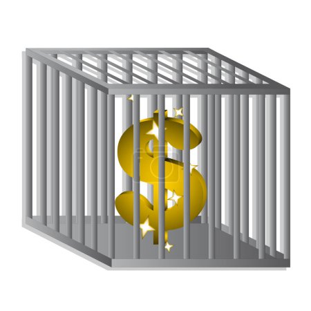 Ilustración de 3d rendición de signo de dólar en la jaula de la prisión - Imagen libre de derechos