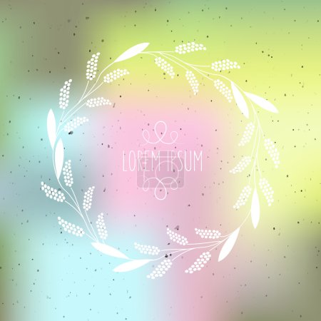 Illustration for Vector illustration of hand drawn silhouette floral wreath on textured colorful background in flat design style as a template for design of invitations, personal cards, prints, decorations, patterns - Royalty Free Image