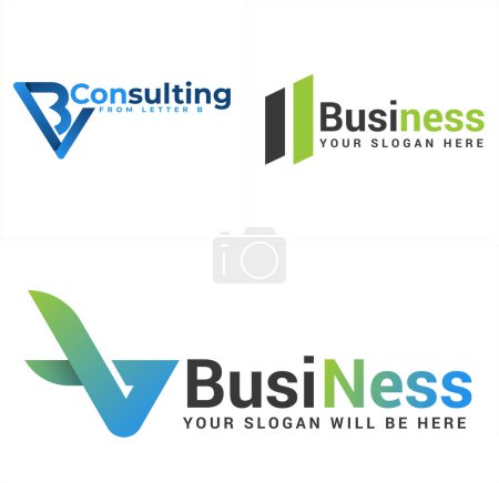 Ilustración de Logotipo de negocio con una letra BV y barra de gráficos verde vector azul adecuado para la consultoría de marketing financiero de la empresa proporcionar - Imagen libre de derechos