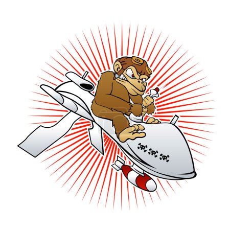 Ilustración de Mono en una ilustración vectorial de dibujos animados de drones - Imagen libre de derechos