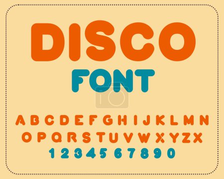 Disco font. Retro alphabet. Vintage rounded alphabet. Letters fr