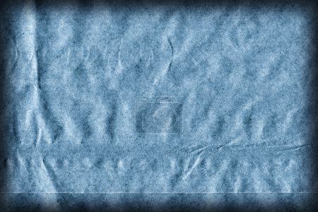 Photo for Coarse Recycle Blue Kraft Paper Grocery Bag, Stained, Crushed, Crumpled, Vignette Grunge Texture Detail. - Royalty Free Image