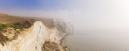 Photo for The white cliffs of Dover on a beautiful foggy morning, photographed from above. - Royalty Free Image