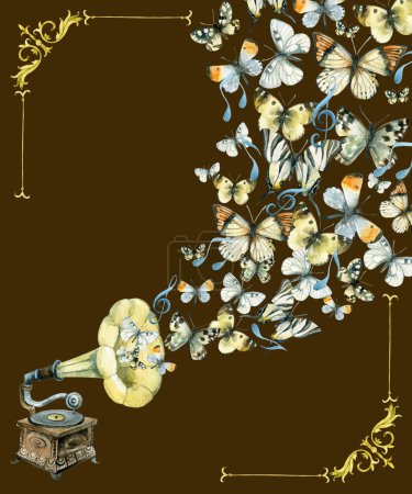 gramófono de vinilo y mariposas ilustración
