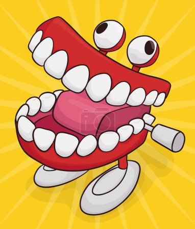 Funny Chattering Teeth Toy with Jiggly Eyes Isolated, Vector Illustration