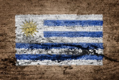 Téléchargez les photos : Drapeau de l'Uruguay peint sur fond bois - en image libre de droit