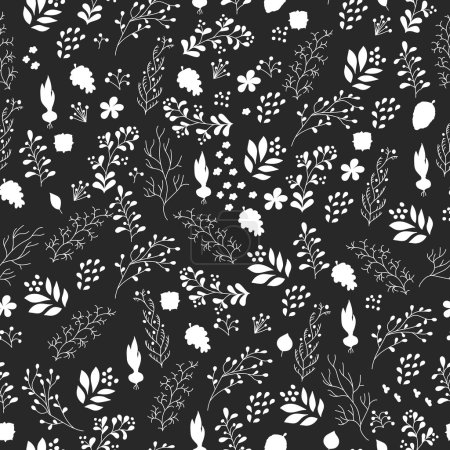 Photo for Hand drawn flowers plants seamless pattern. Cute, vector plants for postcard and poster graphic design. Grandma style plant herbs pattern for textile, wrapping paper, hand drawn style backgrounds. - Royalty Free Image