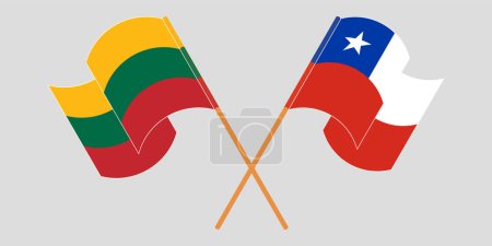 Ilustración de Cruzó y ondeó banderas de Chile y Lituania. Ilustración vectorial - Imagen libre de derechos