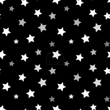 Ilustración de Patrón sin costuras Stars Fondo retro blanco y negro. Elementos caóticos. Textura de forma geométrica abstracta. cielo efecto 3d. Plantilla de diseño para papel pintado, envoltura, tela, textil Vector Illustration - Imagen libre de derechos