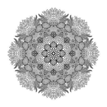 Ilustración de Adorno de círculo de coral abstracto. Estilo de arte de línea oceánica. Elemento de diseño gráfico vectorial. Dibujo para colorear - Imagen libre de derechos