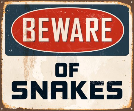 Illustration for Beware of snakes - Vintage Metal Sign with realistic rust and used effects - Royalty Free Image