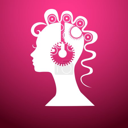 Ilustración de Cabeza con engranajes, ilustración vectorial sobre fondo rosa - Imagen libre de derechos