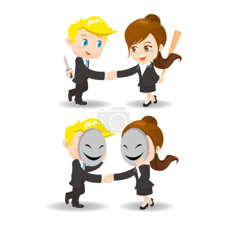 Illustration for Cheat - Business woman and man cheat each other - Royalty Free Image