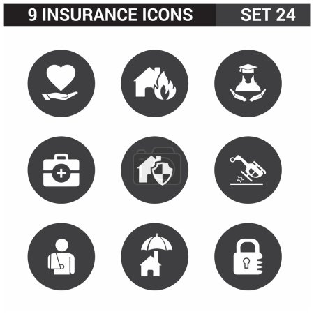 Ilustración de 9 aplicación Conjunto de iconos de seguros. Diseño de icono plano - Imagen libre de derechos