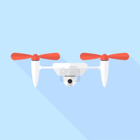 Illustration for Quadrocopter icon. Quadcopter drone with camera. Front wiew. Flat design, long shadow. Vector illustration - Royalty Free Image