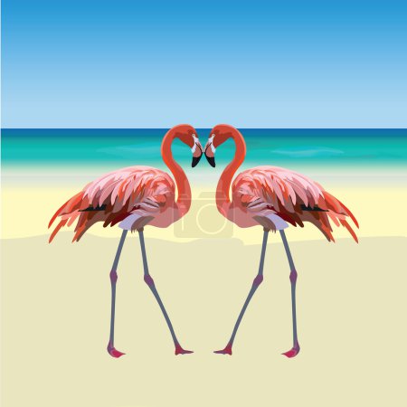 Dos pájaros flamencos en la playa
