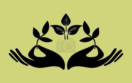 Ilustración de Composición de dos manos sosteniendo ramitas con hojas. Vector - Imagen libre de derechos