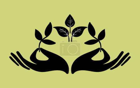 Illustration for Composition of two hands holding twigs with leaves. Vector - Royalty Free Image