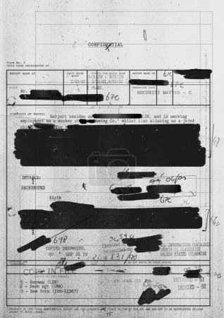 Redacted form with photocopy texture background