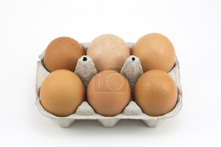 Photo for Six hen eggs, isolated in a white background - Royalty Free Image