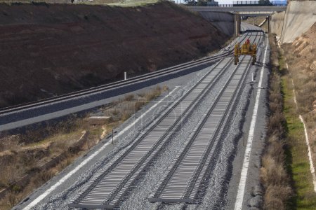 Photo for Railway on construction, gravel and railway sleepers - Royalty Free Image