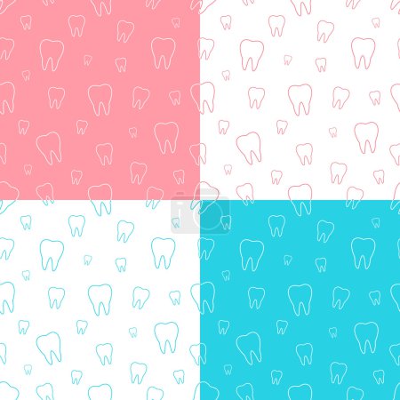 Photo for Set of dental seamless patterns with simple minimalistic color teeth on the light pink, blue and white background. Modern vector card illustration for greeting cards, gift box, banners, posters, wrappings, etc. - Royalty Free Image