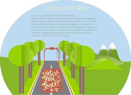 Illustration for Mountain landscape, road in summer time. Modern flat design, design element, vector - Royalty Free Image