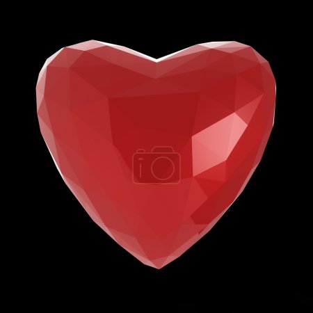 Photo for Beautiful low poly white crystal heart isolated on black background. Valentines day concept 3d render - Royalty Free Image