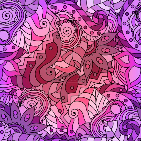 Ilustración de Vector vívido patrón abstracto sin costura dibujado a mano con plantas. Patrones de onda sin problemas de baldosas. Fondo floral sin costura dibujado a mano. Estilo Doodle
. - Imagen libre de derechos