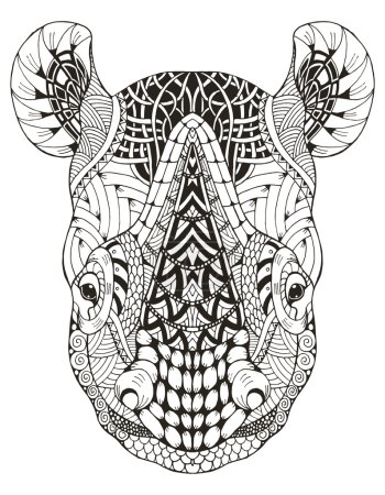 Photo for Rhino head zentangle stylized, vector illustration, freehand pencil, doodle, black and white, pattern, hand drawn. Print for coloring books and t-shirts. - Royalty Free Image