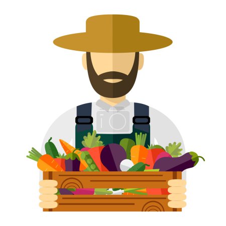 Ilustración de Campesino que guarda verduras frescas. Icono del vector - Imagen libre de derechos