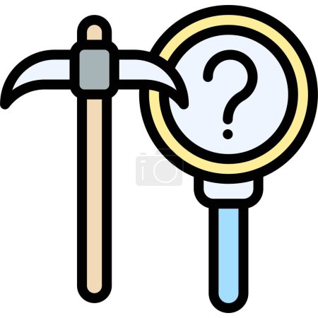 Ilustración de Pickaxe y lupa icono de cristal, Cryptocurrency ilustración vectorial relacionada - Imagen libre de derechos