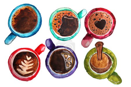 Photo for Collection of coffee drinks, six mugs - Royalty Free Image