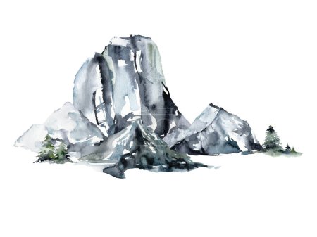 Paisaje acuarela de montañas y bosque. Pintados a mano abetos abstractos de invierno y pinos. Ilustraciones minimalistas aisladas sobre fondo blanco. Para diseño, impresión, tela o fondo. Paisaje acuarela de montañas y bosque. Pintados a mano abetos abstractos de invierno y pinos. Ilustraciones minimalistas aisladas sobre fondo blanco. Para diseño, impresión, tela o fondo.